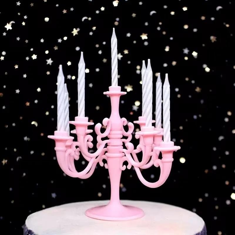 New 9 Pcs Candles and Candlestick Bracket 1 Set Cake Topper Birthday Party Candle Holders Toppers Decoration