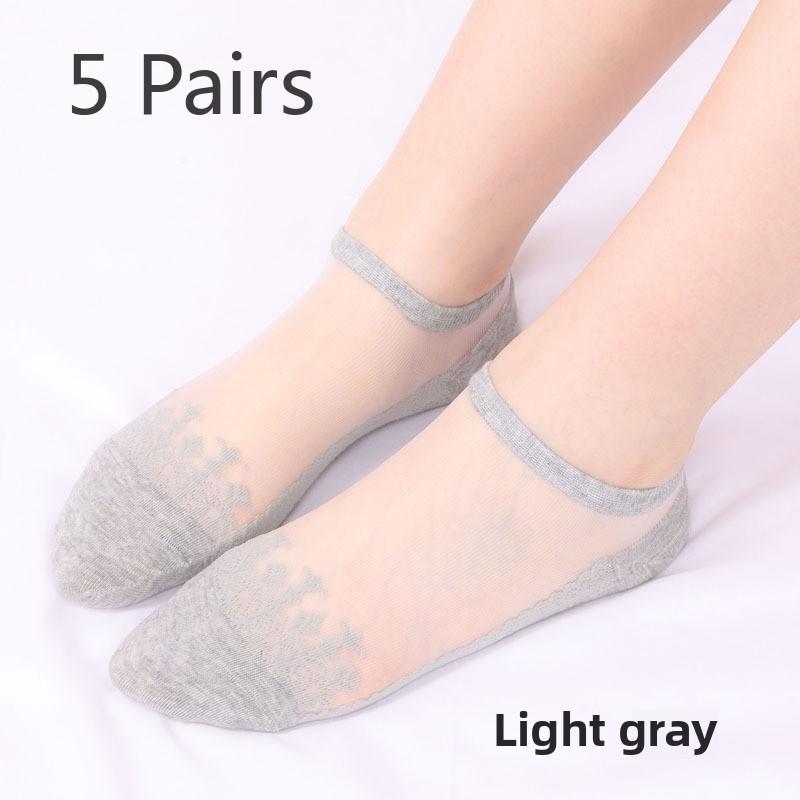 

5 пар классных прозрачных хрустальных чулок, короткие носки-трубы, женские летние невидимые носки 5 Pairs серый