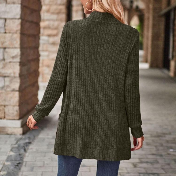 Ladies Long Sleeve Solid Color Cardigan Sweater Coat Top for Women