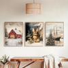Christmas Holiday Horse Bunny Winter Landscape Church Barn Poster and Prints Painting Wall Pictures for Living Room Home Decor