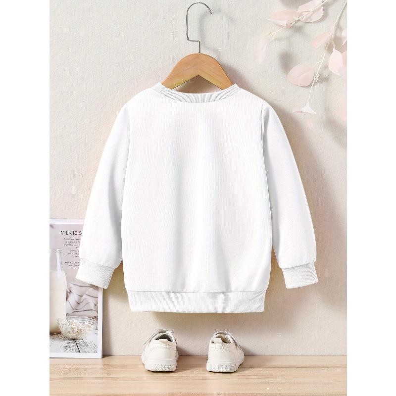 Cartoon Space Print Crew Neck Sweatshirt - Fabric Casual Active Pullover for Children - Regular Fit Applique Alphabet Pattern