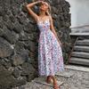 Women's Summer Ethnic Printed Sleeveless High Waist A Line Lace Up Dress