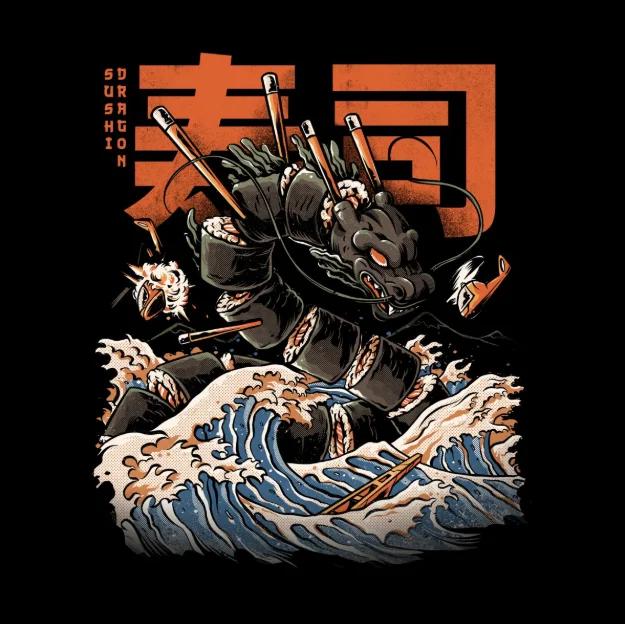 

Ukiyoe Sushi Dragon TShirt 100 Cotton ONeck Summer Short Sleeve Casual Mens Tshirt Size S3XL S