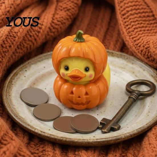 Resin Art for Home Entrance Halloween Pumpkin Duck Ornament, Stacked Yellow Miniature Ornaments Figurines, Cute Mini Desktop Decor Party Decorations