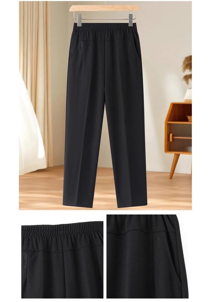 Summer Nine-Point Pants for Middle-Aged & Elderly Women - Loose Fit, Elastic High-Waist, Straight Leg
