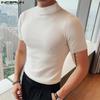 INCERUN Men Mockneck Short Sleeve Solid Color Bottoming Tops T-shirts