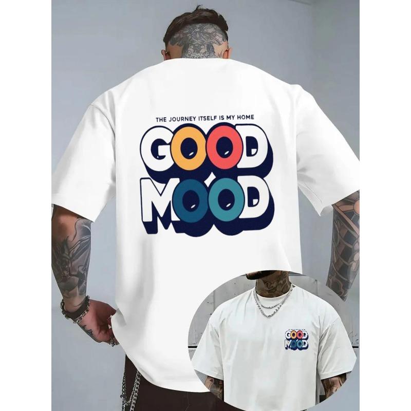 

Men S T-Shirt Featuring The Journey Itself Is My Home And GOOD MOOD in Vibrant Bold Lettering on a Light Gray Backdrop, Designed with a Crew Neck S белый