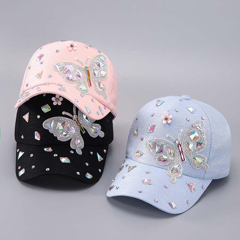 Butterfly Glitter Baseball Cap With Adjustable Strap For Fashionable Women 2024