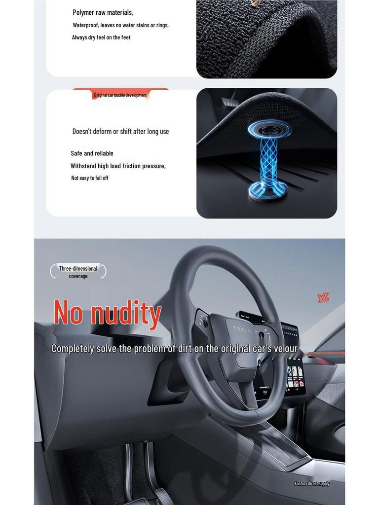 YZ Floor Mats for Tesla Model 3/Y - Full Coverage TPE Car Accessories