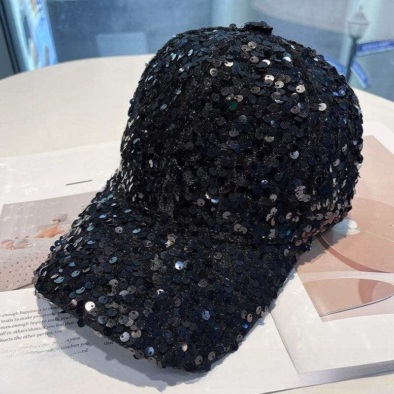 Metallic Sequin Baseball Cap For Couples Unisex Sunhat Breathable Lightweight Summer Accessory чёрный