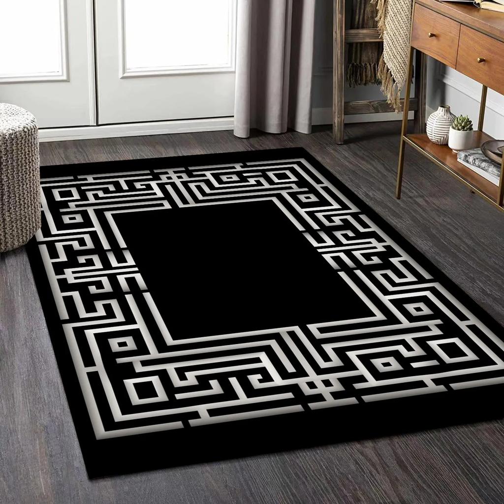 Luxury Carpet for Living Room Modern Black White Geometric Non-slip Lounge Soft Rugs Decoration Home Bedroom Floor Door Mat