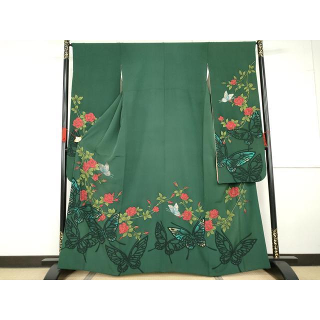 

Heiwaya Kimono - Luxurious long-sleeved kimono, hand-painted, flower and butterfly pattern, rose, gold, pure silk, masterpiece AABG5281cs