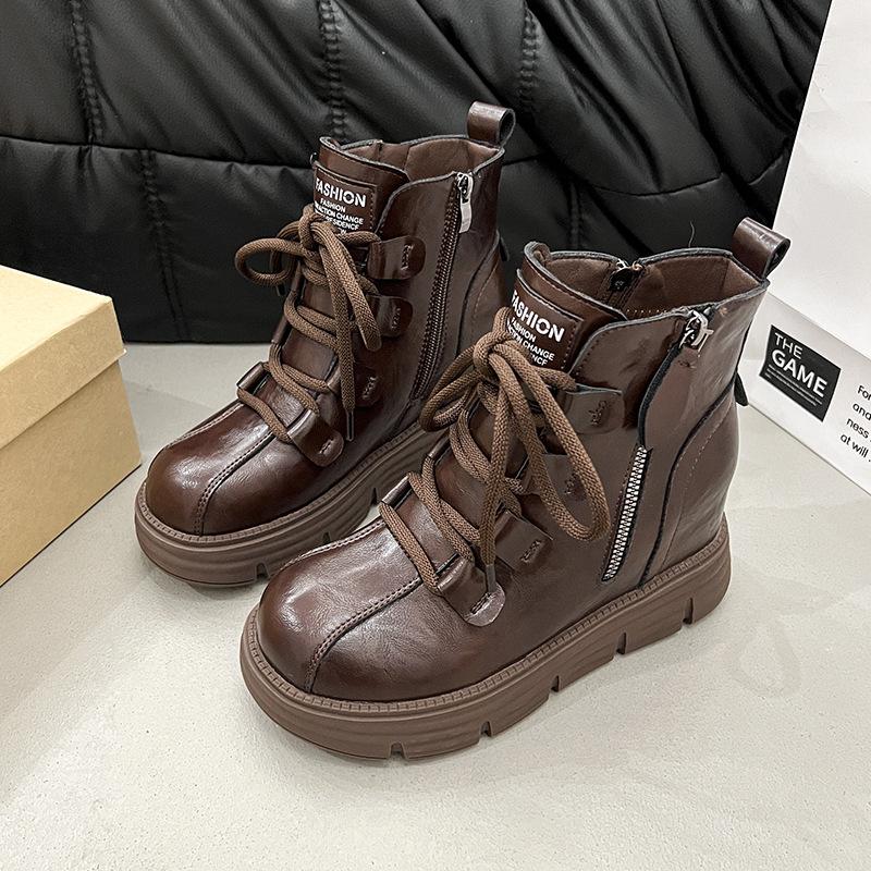 

Thick-soled heightening snow boots women s winter 2025 new non-slip waterproof Martin short boots fashion versatile fashion boots 40 коричневый