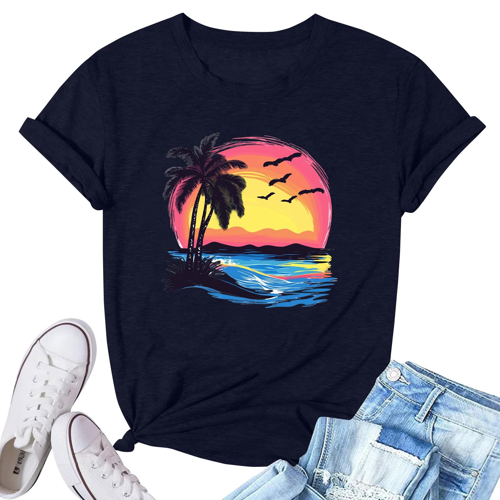 

Женская модная повседневная плиссированная футболка с коротким рукавом с принтом S тёмно-синий