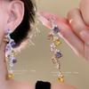 Silver needle zircon water drop flower earrings medieval vintage court style elegant earrings light luxury high-end earrings