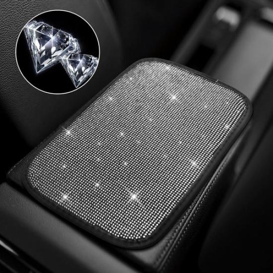 Car Center Console Cover,12" × 8.66" Diamond Auto Center Console Protectiv White