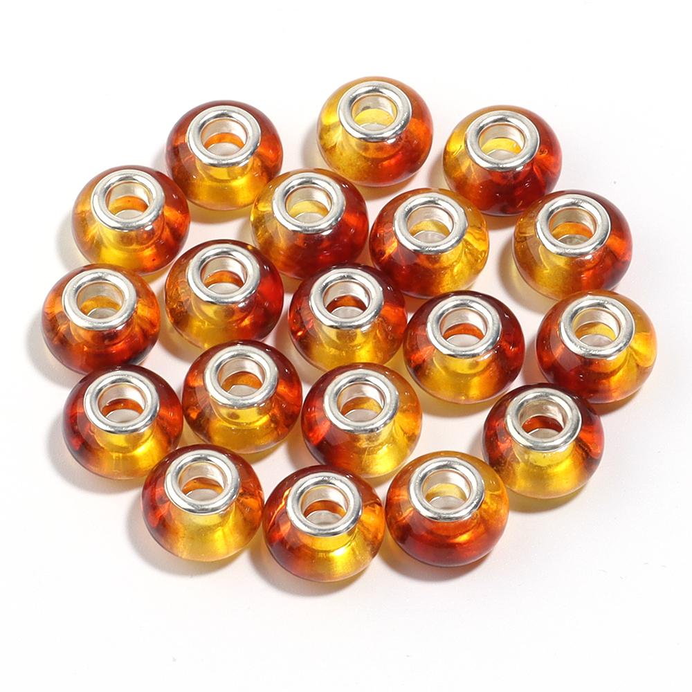20pcs 14x9.3mm Resin Beads Gradient Color Big Hole Round Loose Spacer Beads for Jewelry Making DIY Bracelet Necklace Accessories