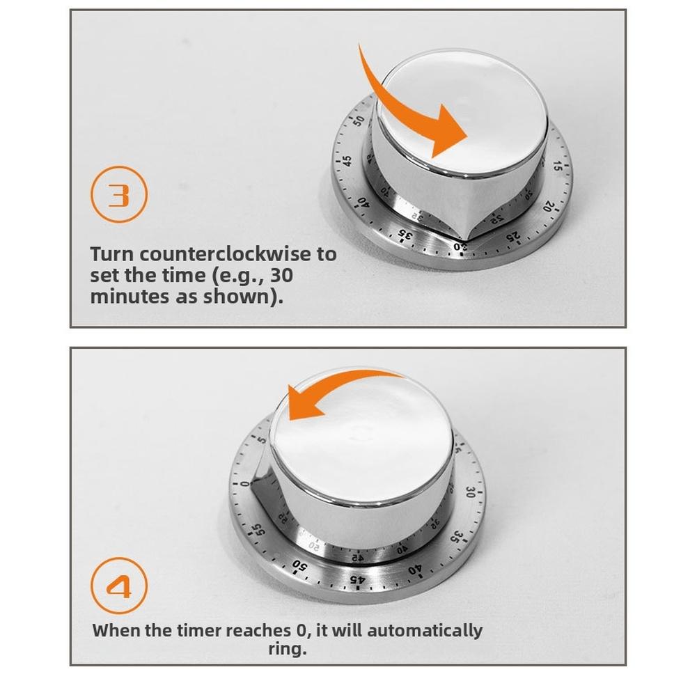 Loud Alarm Mechanical Kitchen Timer with Stainless Steel Base and Magnetic Suction for Cooking and Multi Purpose Use