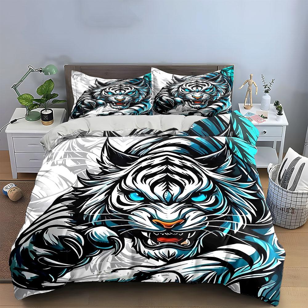 Fierce Tiger Art Decor Set Soft Comfortable Duvet Cover Bedding Set Included 1*Duvet Cover & 2*Pillowcases, Gift