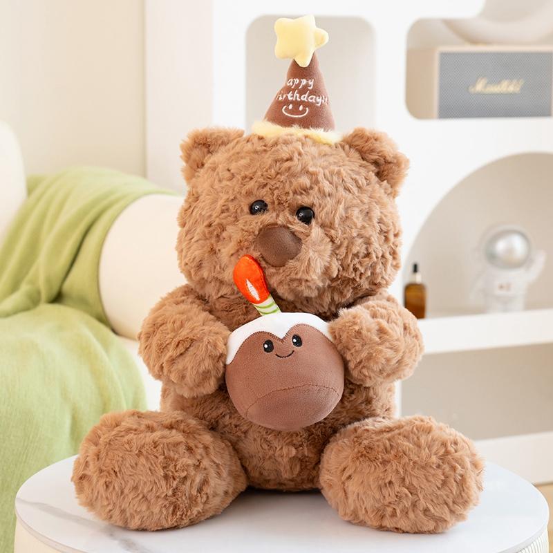 Non-Toxic Cute Bear Stuffed Plush Toy Cartoon Animal Teddy Bear Cake Plushies Cushion Dolls Kids Gifts Happy Baby One Birthday Party Decor