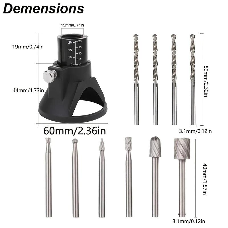 Wood Carving Tool Rotary Router Milling Cutter Guide Attachment Twist Drill Bit Kit Dedicated Locator Woodwork Tool