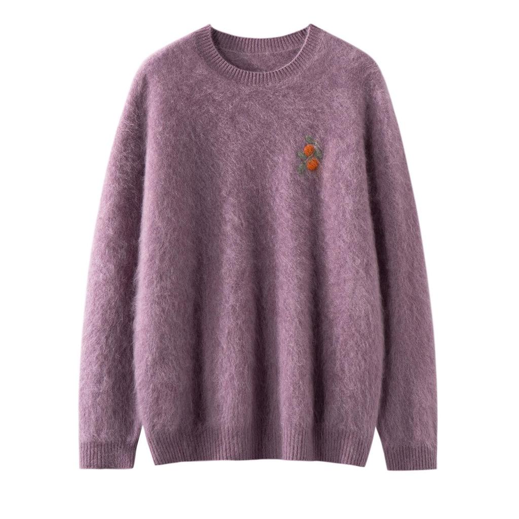 Women's Cashmere Embroidered Loose Pullover Sweater for Autumn/Winter