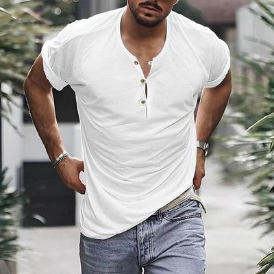 Letní pánské tričko s knoflíky kulatý výstřih Krátké rukávy Slim Fit Jednobarevný svetr Střední délka Běžné Denní nošení Sport Cestovní top
