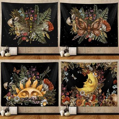 Living Room Decor Bohemian Mushroom Dragonfly Tapestry Bedroom Aesthetic Retro Plants Plant Art Tapestry Dormitory