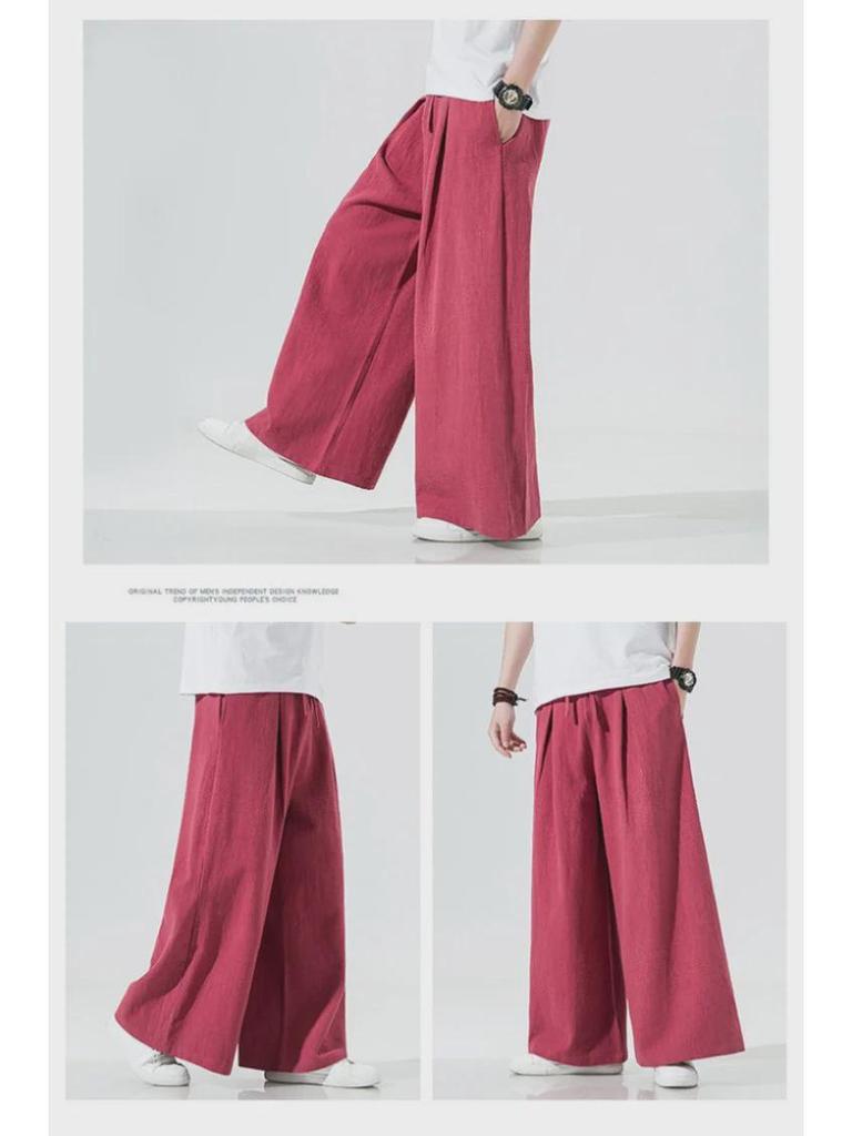 Pantalon d'été ample décontracté à jambes larges en lin chinois pour homme
