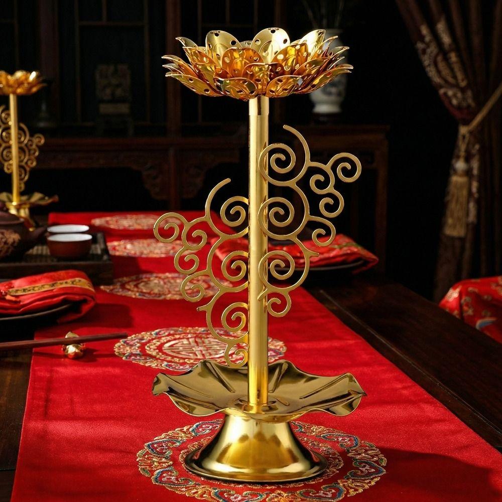 Zinc Zinc Alloy Lotus Candlestick Exquisite Butter Lamp Holder Flower Stand Ghee Lamp Holder Home Decoration