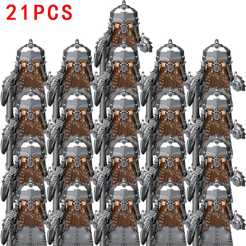 21PCS MOC LOTR Elves Soldier Orcs Army Figures Armor Guard Dwarf Warrior Archer Medieval Knights Building Blocks Bricks Toy Gift