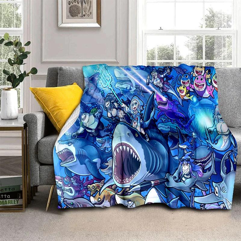 3D Cute Gawr Gura Hololive Cartoon Blanket,Soft Throw Blanket for Home Bedroom Bed Sofa Picnic Travel Office Cover Blanket Kids