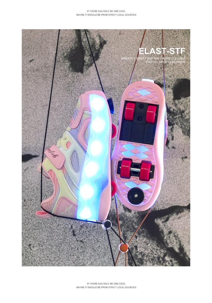 Girls' Princess Luminous Roller Shoes with Retractable Wheels and Brake