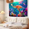 Rainbow Sea Turtle Tapestry, Colorful Underwater Print with Jellyfish & Coral, Wall Hanging for Bedroom Living Room Beach Decor