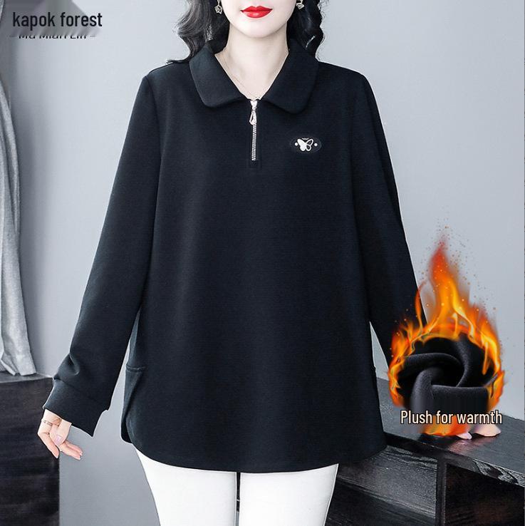 

Теплое женское поло с длинным рукавом больших размеров, Осень/Зима 40+ 4XL (Recommended 180-200lbs)