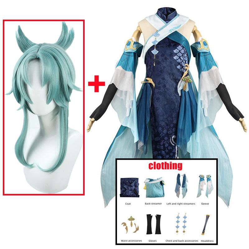 

Pinger Cosplay Costume Dress Madame Ping Uniform Halloween Carnival Party Clothes Game Role Play Outfit Women XXXL-(Costume+Wig)