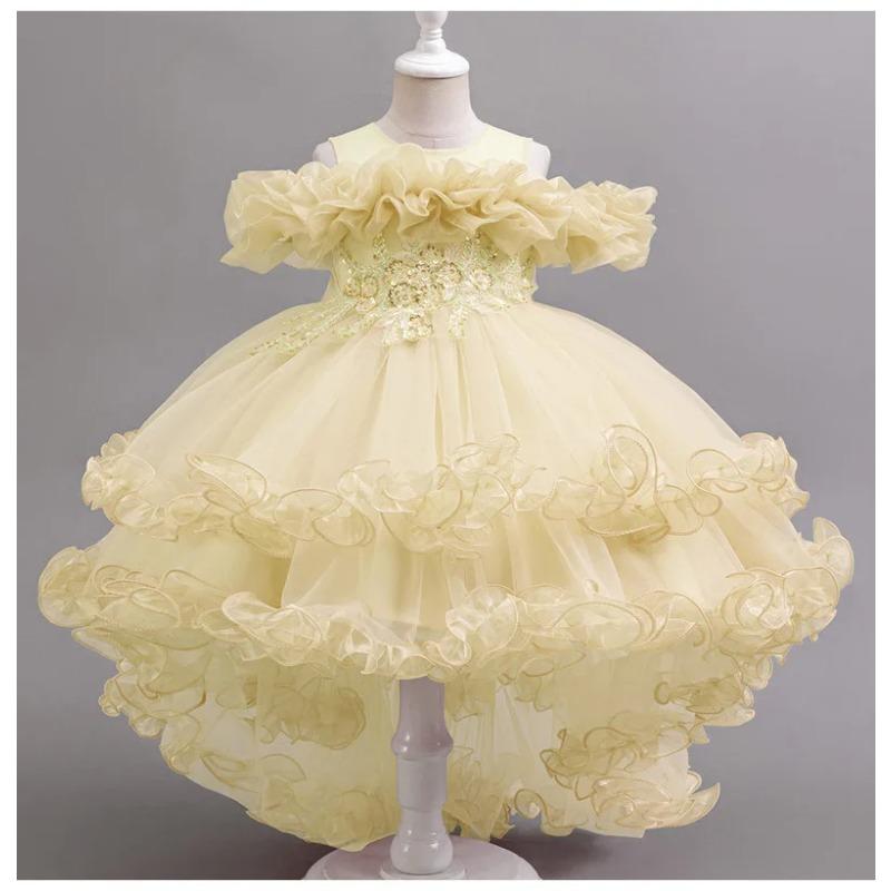 Mädchen Kinder Schleppkleid Elegant Mädchen Aufführung Rüschenrock Prinzessinnenrock Blume Kinder Hochzeit Mädchen