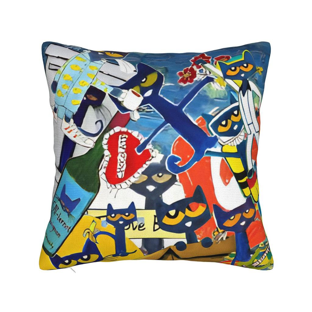 Petes  the Cat  Square Pillow Cases Cartoon  Cushion Cover Novelty Zippered Decorative Pillowcase for Bed X