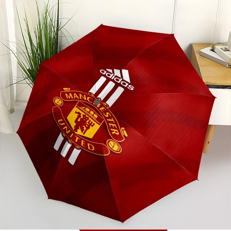 Manchester Football Print Automatic Open Close Umbrella, Portable Foldable Umbrella, for Outdoor Commute Camping Trip, Ideal Birthday Gift