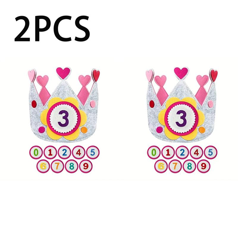 1PCS Felt Birthday Crown with Interchangeable Numbers - Children's Happy Birthday Hat, Baby's Crown for 1 Year Old Decoration, P