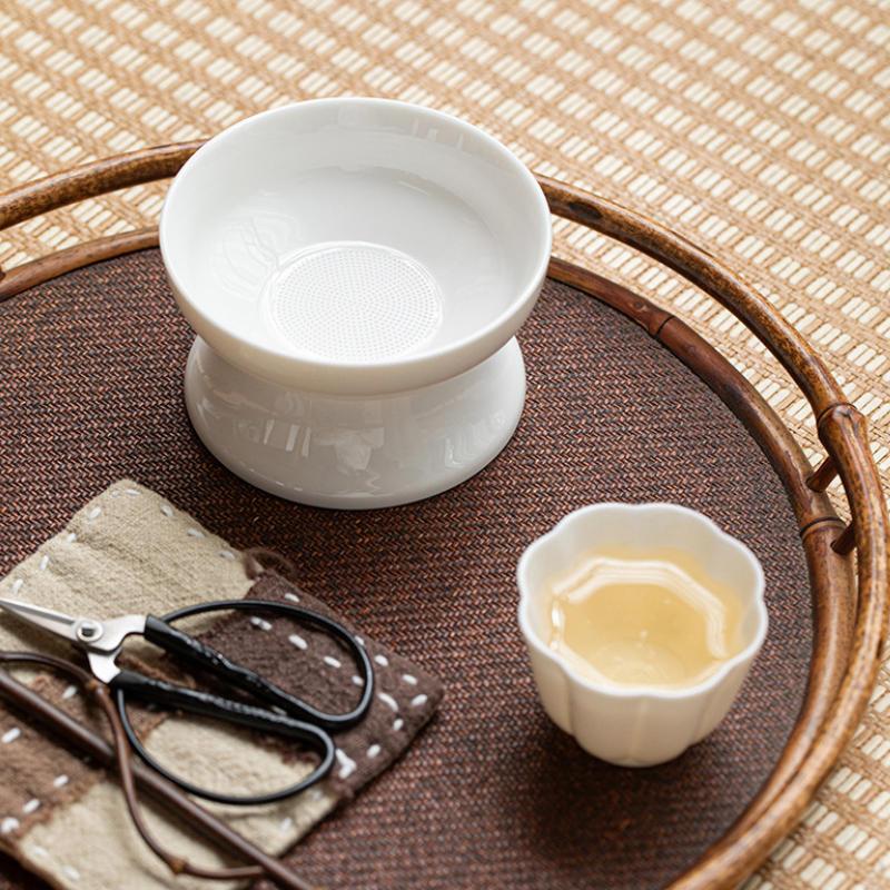 1Pcs Tea Maker Mutton Fat Jade White Porcelain All-In-One Full Ceramic Hole Tea Drain Ceramic Tea Set Accessories Tea Filter