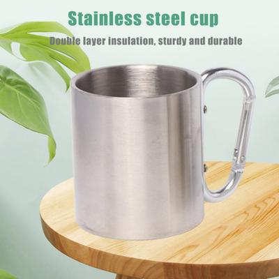 Stainless Steel Cup 220ml Double-layered Cup for Camping Traveling Handle Carabiner Backpacking Hiking