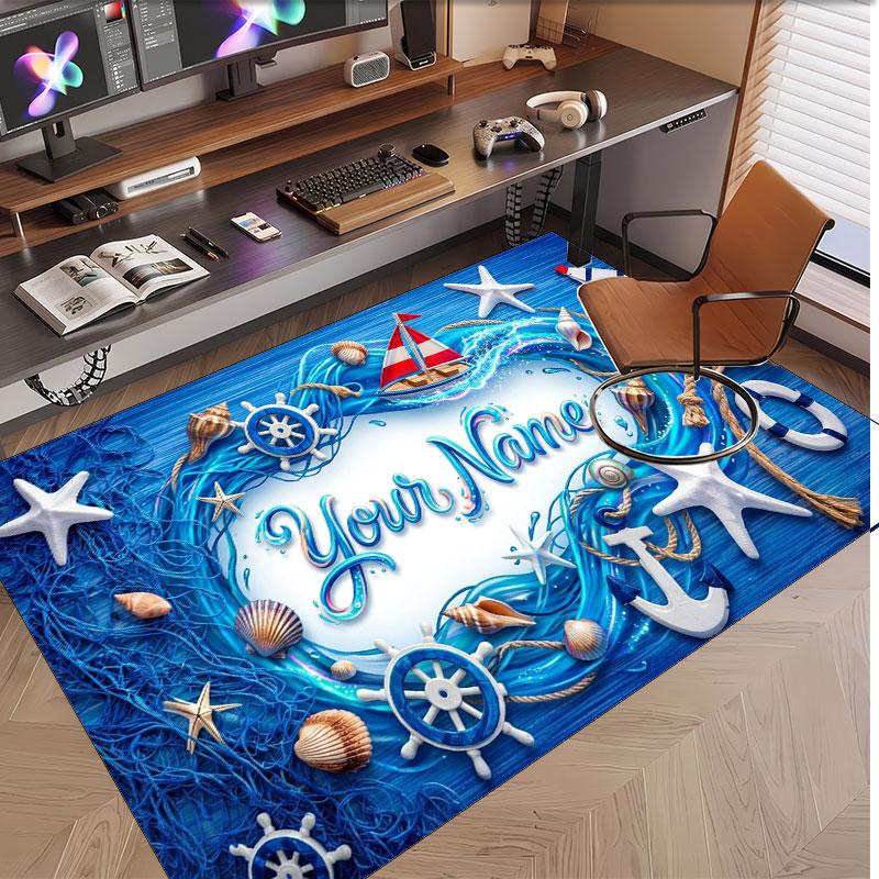 Fish Ocean Theme Soft Crystal Velvet Rug Custom Name & Text Print Non Slip Floor Rug for Bedroom Living Room