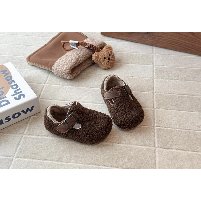 Vintage Korean Style Kids Fleece Lined Warm Fur Winter Shoes For Boys And Girls
