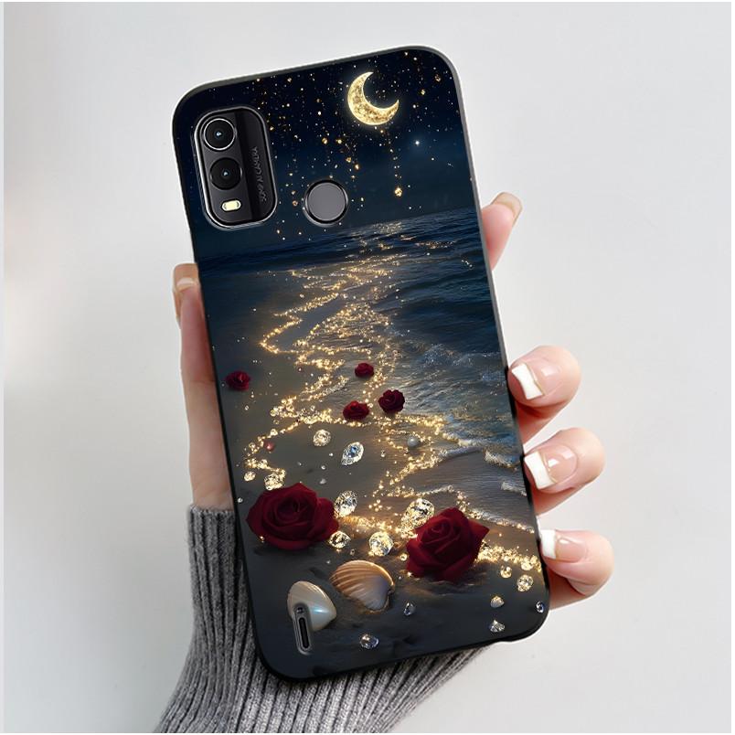 Dreamy Black Case For Nokia G11 Plus Elegant Butterfly Wildflower Pattern Shell With Jelly Color Shockproof Bumper Soft Cover