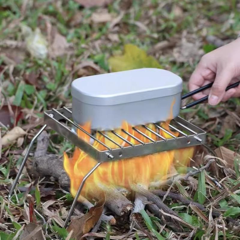 Outdoor Stainless Steel Camping Stove Holder Portable Folding Mini Barbecue Rack Pot Holder Baking Stand Tray Camping Cookware