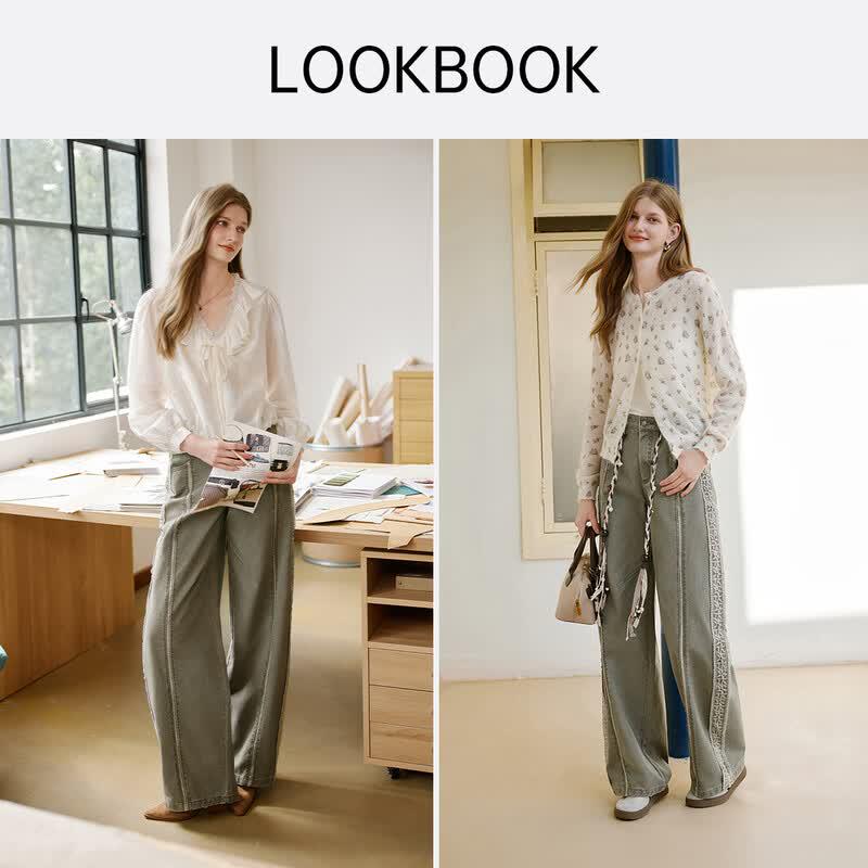 Xiangying Women's Retro High-Waisted Wide-Leg Cropped Pants
