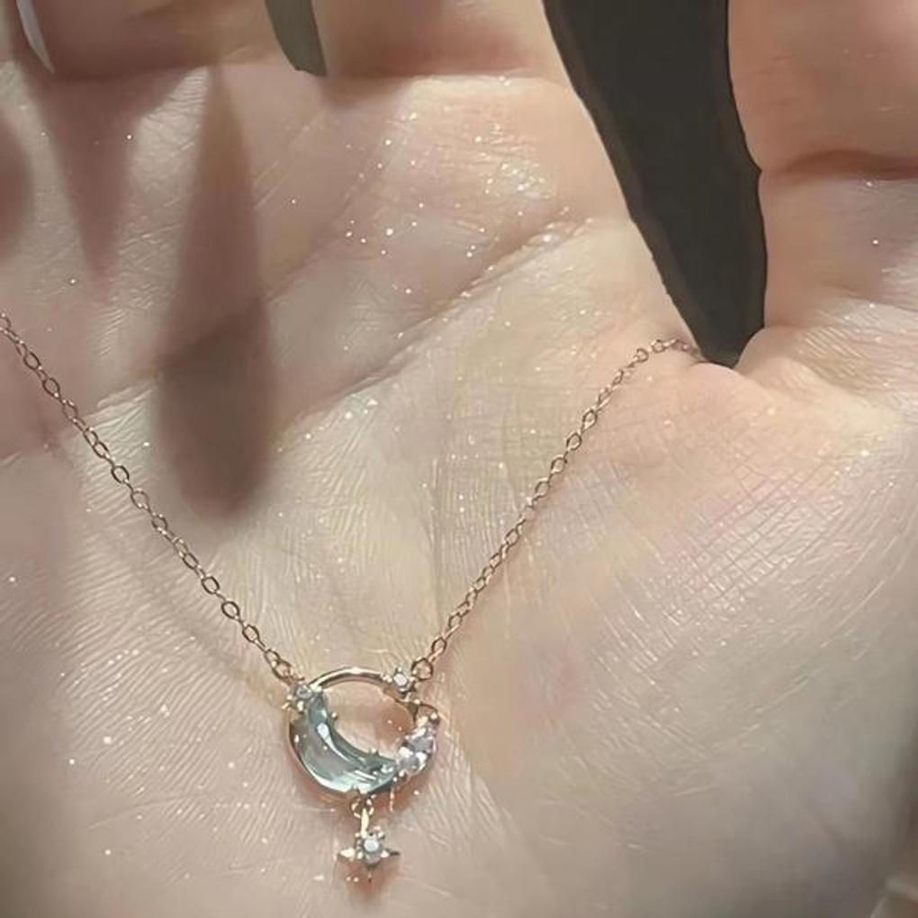 Women's New Moon Angel Crystal Necklace 2color