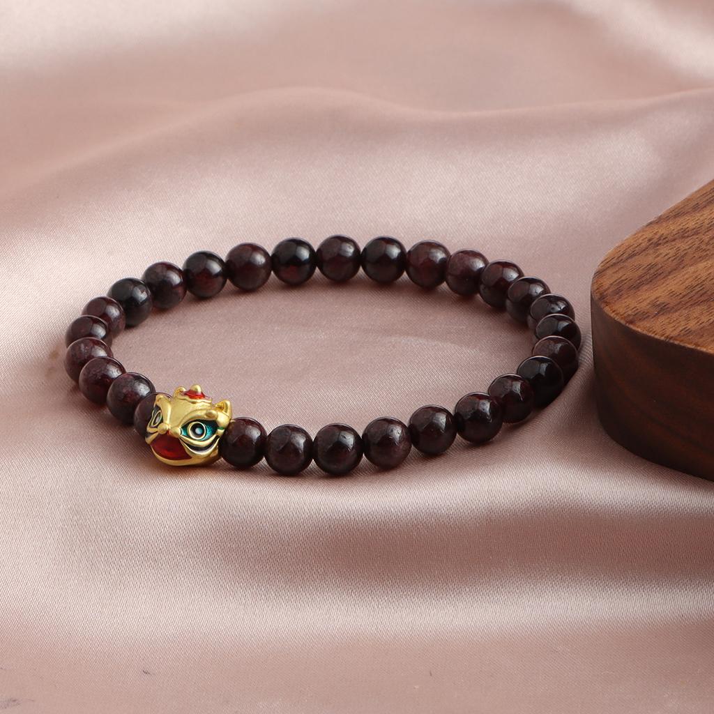 Bracelet Garnet Lion Dance Single Circle Crystal Bracelet Stylish Simple Commuter Dopamine National Style Versatile