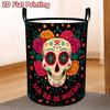 1pc 2D Flat Printed Laundry Basket, Colorful Sugar Skull Simple and Trendy Round Laundry Basket, Polyester Fabric with Handles, High-Quality Foldable 